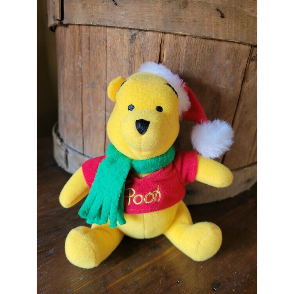 Vintage Walt Disney 6" Winnie The Pooh Santa Hat Green Scarf 2008